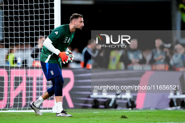 Gianluigi Donnarumma of Italy looks on during the UEFA Nations League 2024/25 League A Group A2 match between Italy and Belgium at Stadio Ol...