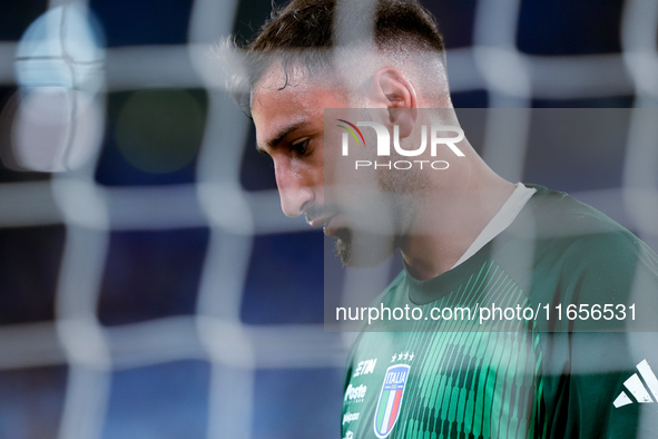 Gianluigi Donnarumma of Italy looks on during the UEFA Nations League 2024/25 League A Group A2 match between Italy and Belgium at Stadio Ol...