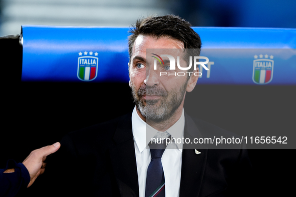 Gianluigi Buffon of Italy looks on during the UEFA Nations League 2024/25 League A Group A2 match between Italy and Belgium at Stadio Olimpi...