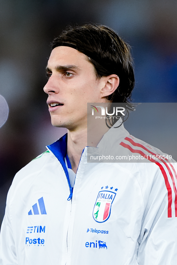 Riccardo Calafiori of Italy during the UEFA Nations League 2024/25 League A Group A2 match between Italy and Belgium at Stadio Olimpico on O...