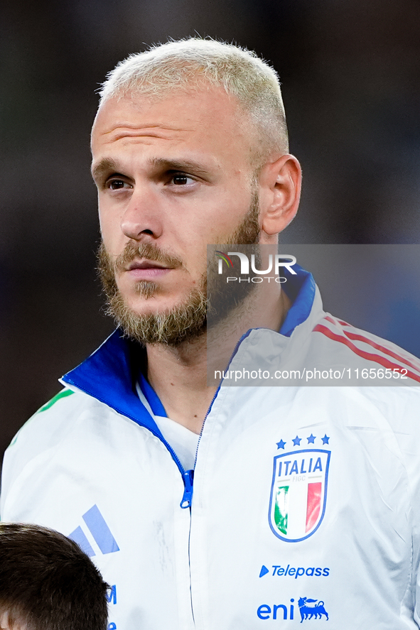 Federico Dimarco of Italy looks on during the UEFA Nations League 2024/25 League A Group A2 match between Italy and Belgium at Stadio Olimpi...