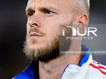 Federico Dimarco of Italy looks on during the UEFA Nations League 2024/25 League A Group A2 match between Italy and Belgium at Stadio Olimpi...