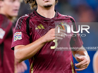 Arthur Theate of Belgium looks on during the UEFA Nations League 2024/25 League A Group A2 match between Italy and Belgium at Stadio Olimpic...