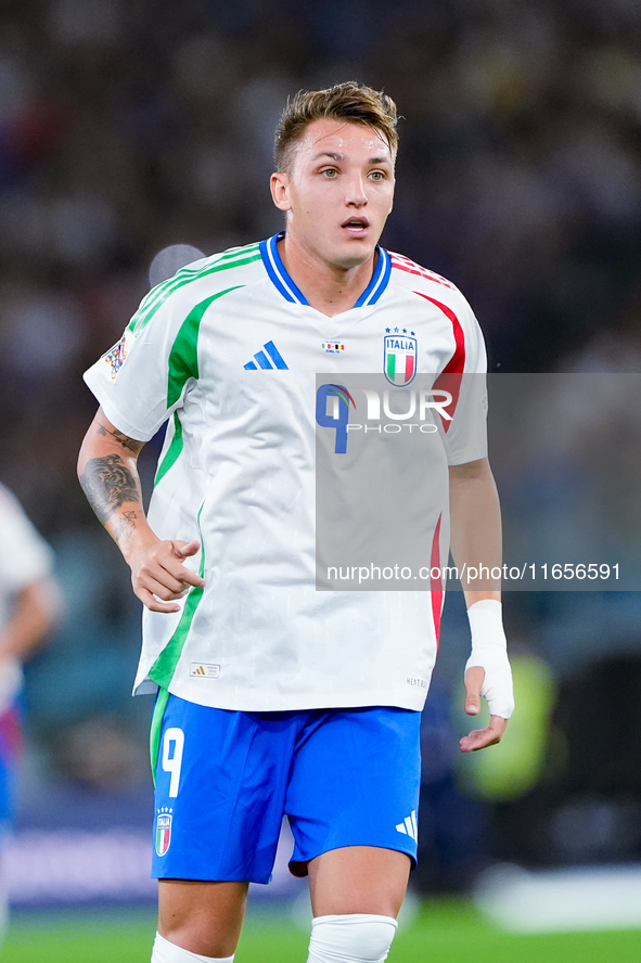 Matteo Retegui of Italy during the UEFA Nations League 2024/25 League A Group A2 match between Italy and Belgium at Stadio Olimpico on Octob...