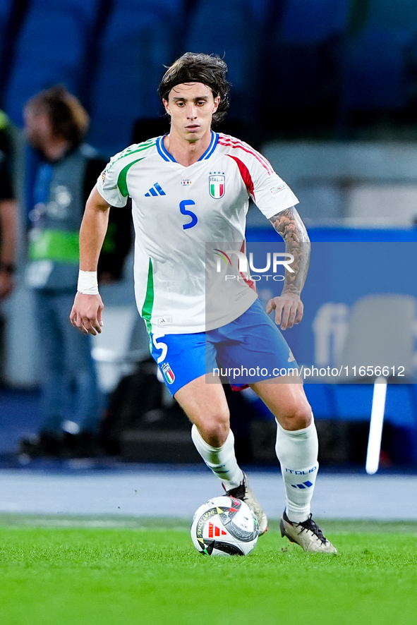 Riccardo Calafiori of Italy during the UEFA Nations League 2024/25 League A Group A2 match between Italy and Belgium at Stadio Olimpico on O...