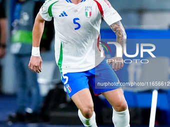 Riccardo Calafiori of Italy during the UEFA Nations League 2024/25 League A Group A2 match between Italy and Belgium at Stadio Olimpico on O...