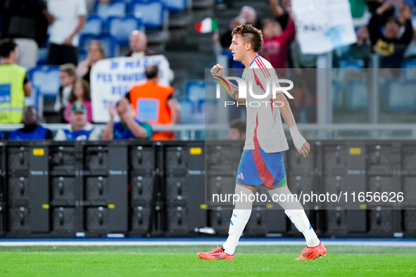 Matteo Retegui of Italy celebrates after scoring second goal during the UEFA Nations League 2024/25 League A Group A2 match between Italy an...