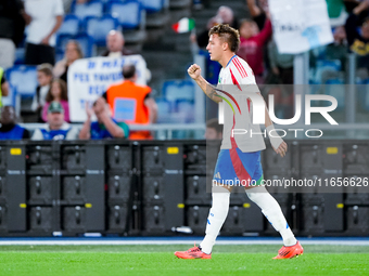 Matteo Retegui of Italy celebrates after scoring second goal during the UEFA Nations League 2024/25 League A Group A2 match between Italy an...