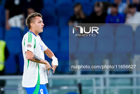 Matteo Retegui of Italy celebrates after scoring second goal during the UEFA Nations League 2024/25 League A Group A2 match between Italy an...