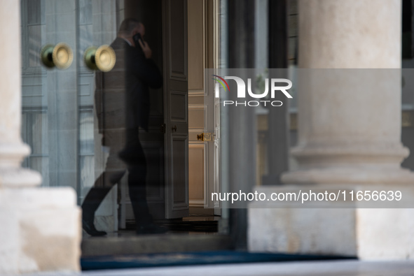 A view of the Elysee Palace, home of President Emmanuel Macron, during the visit of Ukrainian President Volodymyr Zelensky in Paris, France,...