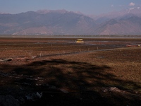 The water level of Wular Lake decreases, posing a threat to the livelihood of residents living around the lake in Sopore, Jammu and Kashmir,...