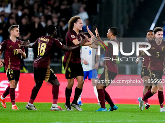 Maxim De Cuyper of Belgium celebrates after scoring first goal during the UEFA Nations League 2024/25 League A Group A2 match between Italy...