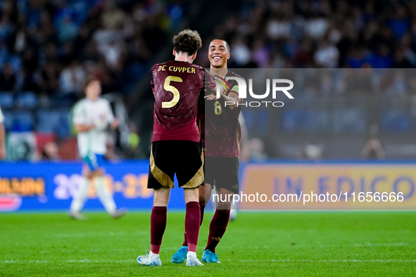 Maxim De Cuyper of Belgium celebrates after scoring first goal during the UEFA Nations League 2024/25 League A Group A2 match between Italy...