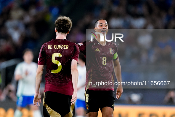 Maxim De Cuyper of Belgium celebrates after scoring first goal during the UEFA Nations League 2024/25 League A Group A2 match between Italy...