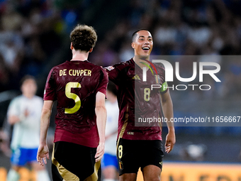 Maxim De Cuyper of Belgium celebrates after scoring first goal during the UEFA Nations League 2024/25 League A Group A2 match between Italy...