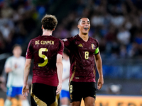 Maxim De Cuyper of Belgium celebrates after scoring first goal during the UEFA Nations League 2024/25 League A Group A2 match between Italy...