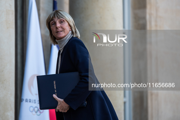 Valerie Letard, Minister for Housing and Urban Renewal, is at the Elysee Palace for the Council of Ministers in Paris, France, on October 10...