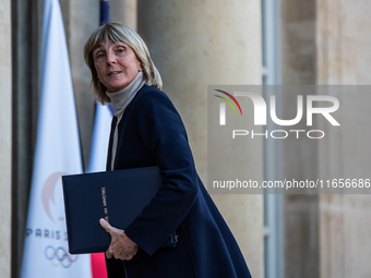 Valerie Letard, Minister for Housing and Urban Renewal, is at the Elysee Palace for the Council of Ministers in Paris, France, on October 10...