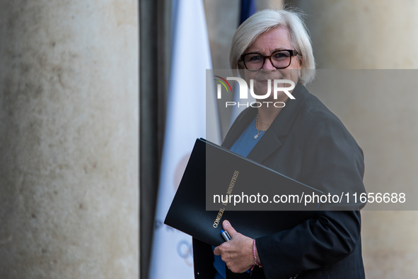 Catherine Vautrin, Minister for Partnerships with the Territories and Decentralisation, is at the Elysee Palace for the Council of Ministers...