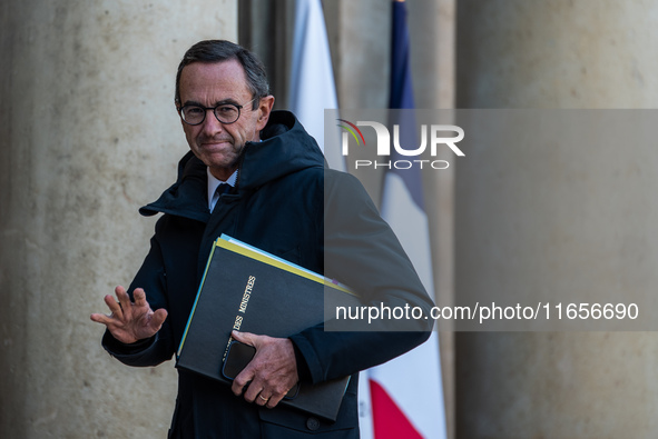 Interior Minister Bruno Retailleau is at the Elysee Palace for the Council of Ministers in Paris, France, on October 10, 2024. 