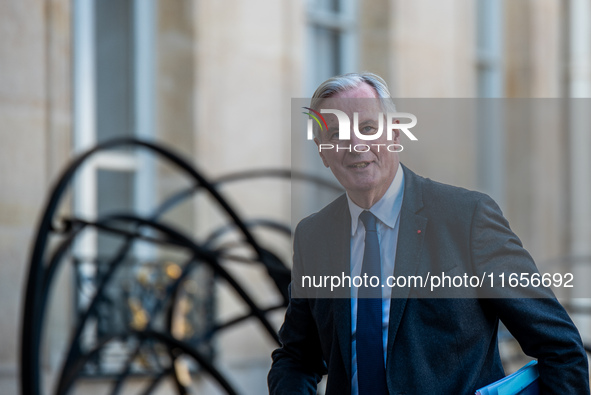 Prime Minister Michel Barnier is at the Elysee Palace for the Council of Ministers in Paris, France, on October 10, 2024. 