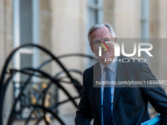 Prime Minister Michel Barnier is at the Elysee Palace for the Council of Ministers in Paris, France, on October 10, 2024. (