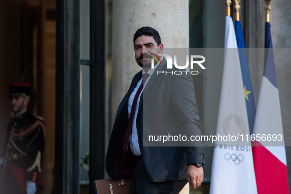 Guillaume Kasbarian, Minister for the Civil Service, Simplification and Transformation of Public Action, is at the Elysee Palace for the Cou...