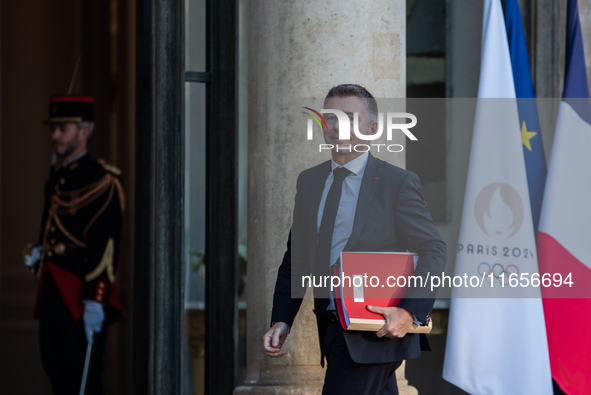 Jean-Louis Thieriot, Minister attached to the Minister for the Armed Forces and Veterans, is at the Elysee Palace for the Council of Ministe...