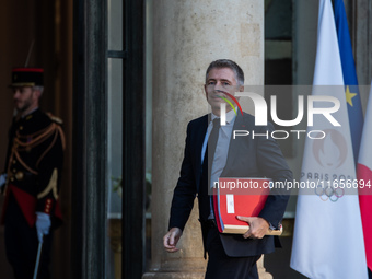 Jean-Louis Thieriot, Minister attached to the Minister for the Armed Forces and Veterans, is at the Elysee Palace for the Council of Ministe...