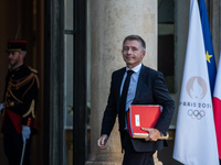 Jean-Louis Thieriot, Minister attached to the Minister for the Armed Forces and Veterans, is at the Elysee Palace for the Council of Ministe...