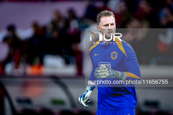 Netherlands goalkeeper Mark Flekken participates in the match between Hungary and the Netherlands at the Puskas Arena for the UEFA Nations L...