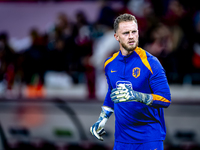 Netherlands goalkeeper Mark Flekken participates in the match between Hungary and the Netherlands at the Puskas Arena for the UEFA Nations L...