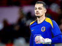 Netherlands goalkeeper Nick Olij participates in the match between Hungary and the Netherlands at the Puskas Arena for the UEFA Nations Leag...