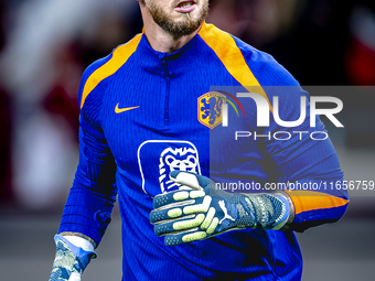 Netherlands goalkeeper Mark Flekken participates in the match between Hungary and the Netherlands at the Puskas Arena for the UEFA Nations L...