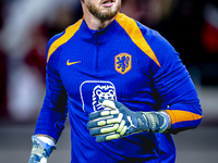 Netherlands goalkeeper Mark Flekken participates in the match between Hungary and the Netherlands at the Puskas Arena for the UEFA Nations L...