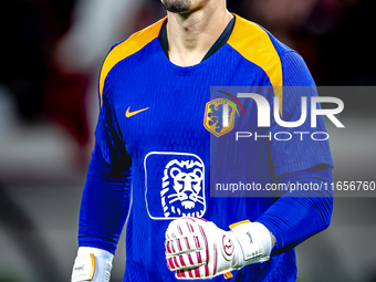 Netherlands goalkeeper Nick Olij participates in the match between Hungary and the Netherlands at the Puskas Arena for the UEFA Nations Leag...