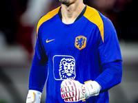 Netherlands goalkeeper Nick Olij participates in the match between Hungary and the Netherlands at the Puskas Arena for the UEFA Nations Leag...