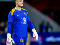 Netherlands goalkeeper Nick Olij participates in the match between Hungary and the Netherlands at the Puskas Arena for the UEFA Nations Leag...