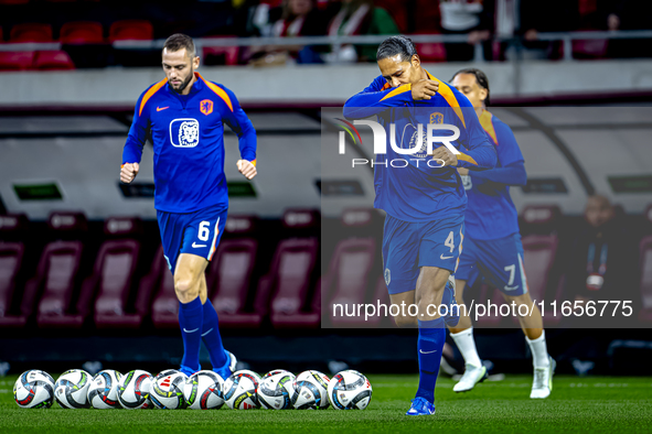 Netherlands defender Virgil van Dijk plays during the match between Hungary and the Netherlands at the Puskas Arena for the UEFA Nations Lea...