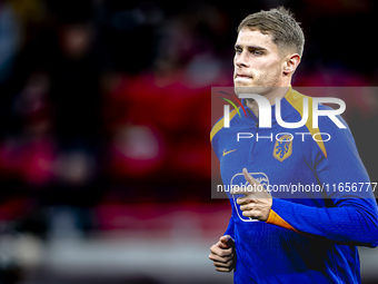 Netherlands defender Mickey van de Ven plays during the match between Hungary and the Netherlands at the Puskas Arena for the UEFA Nations L...