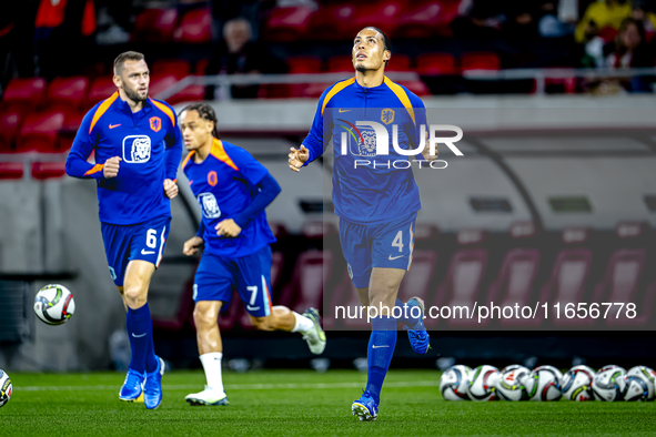 Netherlands defender Virgil van Dijk plays during the match between Hungary and the Netherlands at the Puskas Arena for the UEFA Nations Lea...