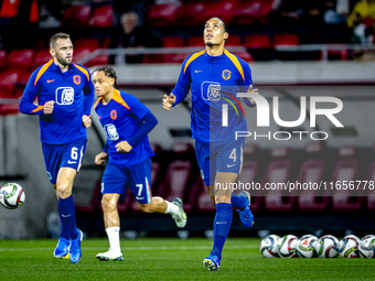 Netherlands defender Virgil van Dijk plays during the match between Hungary and the Netherlands at the Puskas Arena for the UEFA Nations Lea...