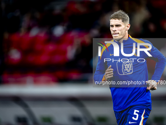 Netherlands defender Mickey van de Ven plays during the match between Hungary and the Netherlands at the Puskas Arena for the UEFA Nations L...