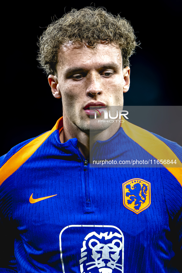 Netherlands midfielder Mats Wieffer plays during the match between Hungary and the Netherlands at the Puskas Arena for the UEFA Nations Leag...