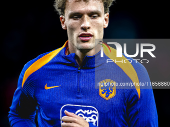 Netherlands midfielder Mats Wieffer plays during the match between Hungary and the Netherlands at the Puskas Arena for the UEFA Nations Leag...