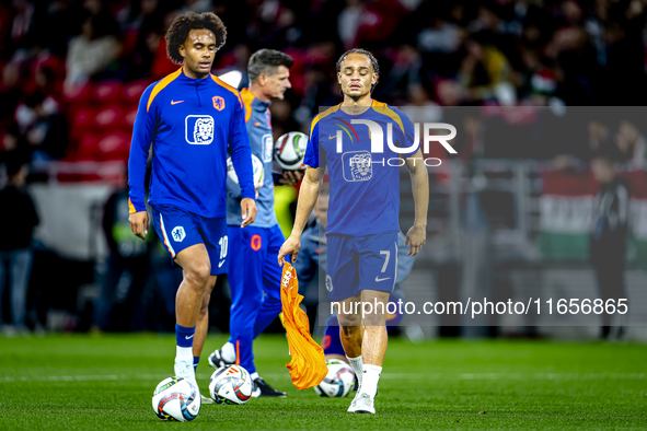 Netherlands midfielder Xavi Simons plays during the match between Hungary and the Netherlands at the Puskas Arena for the UEFA Nations Leagu...