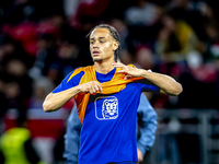 Netherlands midfielder Xavi Simons plays during the match between Hungary and the Netherlands at the Puskas Arena for the UEFA Nations Leagu...