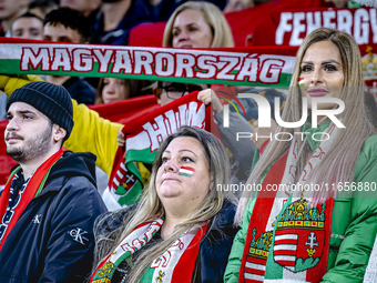 Supporters of Hungary attend the match between Hungary and the Netherlands at the Puskas Arena for the UEFA Nations League season 2024-2025...