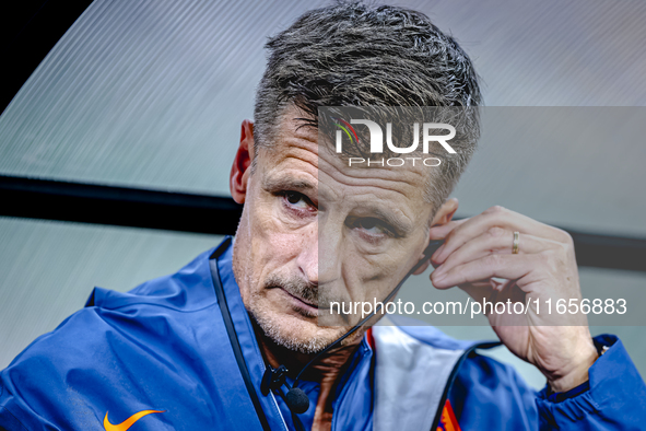 Netherlands assistant trainer Wim Jonk is present during the match between Hungary and the Netherlands at the Puskas Arena for the UEFA Nati...