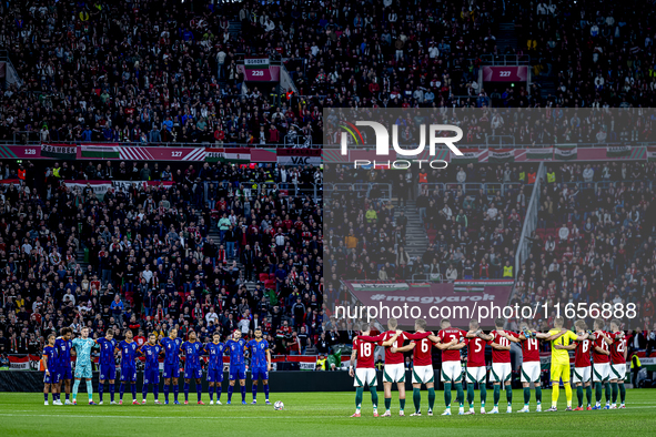 One minute of silence for Joah Neeskens takes place during the match between Hungary and the Netherlands at the Puskas Arena for the UEFA Na...